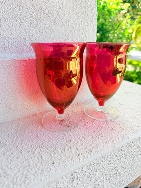 Set Of  2 West Virginia Glass Specialty Rose Lustre Stem Footed Iced Tea Tumble